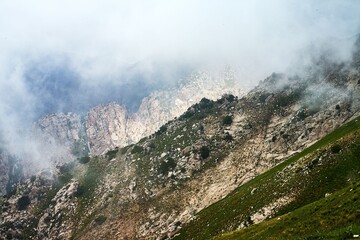 Misty Mountain Landscape Descending Big Chimgan, Uzbekistan