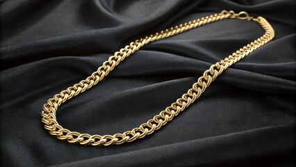 Fototapeta premium Elegant Gold Chain Necklace Displayed on Black Velvet