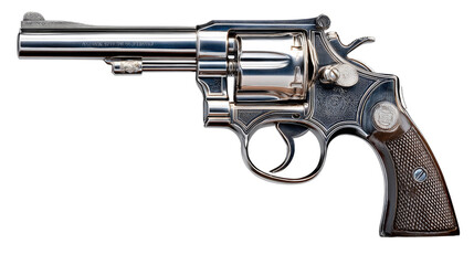 Vintage Revolver: A detailed studio shot showcases a meticulously crafted vintage revolver, exuding history, and nostalgia through its polished steel finish and timeless design.