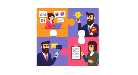 Integrated Business Functions and Teamwork Concept with Puzzle Pieces