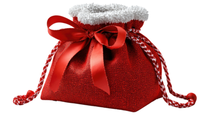 Festive Gift Bag: A close-up shot captures a beautifully crafted red gift bag with a matching ribbon bow, set to give joy.
