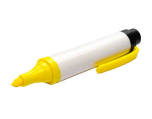 Yellow highlighter pen with cap, isolated on white, for office, school, and study themes.