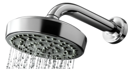 Showerhead: A close-up shot of a modern showerhead with water cascading down, evoking a sense of refreshing cleanliness and contemporary design. 