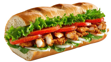 Submarine Sandwich: A tantalizing close-up of a freshly made submarine sandwich, boasting a symphony of flavors and textures with its succulent filling and vibrant, crisp toppings.