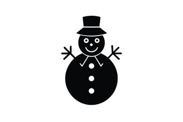 Simple Black and White Snowman Icon with Top Hat and Buttons