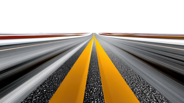 Endless Journey: An eye-level shot of a two-lane highway leading to the horizon, capturing the vastness of the road and inviting a sense of adventure and travel.