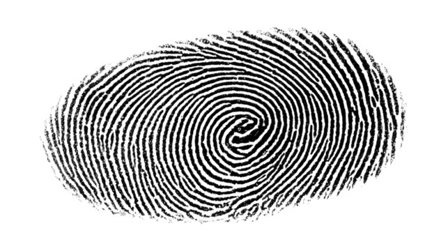 Detailed Fingerprint Pattern: A close-up shot showcases an intricate fingerprint pattern. The dark ridges and swirls form a unique identifier, a symbol of identity, security, and forensic science.