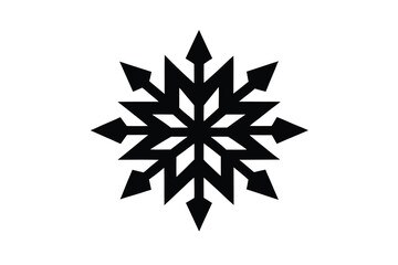 Simple Geometric Snowflake Icon in Black and White Isolated