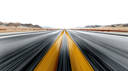 Journey's Perspective: A dynamic perspective shot of a road stretches towards the horizon, with vivid yellow center lines guiding the viewer's eye. The road leads into the distant landscape.