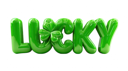 Green lucky word with clover on black backdrop background image