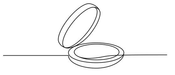 Continuous line art of a face powder for women. The concept of dressing up and beautifying oneself. This icon is for a poster or advertisement of a beauty product.