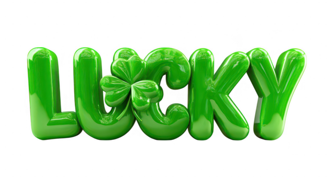 Green lucky word with clover on black backdrop background image