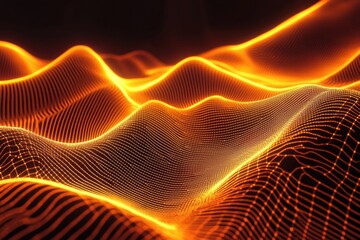 Golden waves flowing smoothly across a dark background, digital art and design.