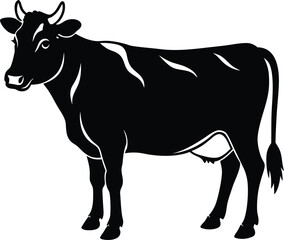 Fototapeta premium Vector art of a gentle cow stands calmly, its black silhouette a classic representation of farm life