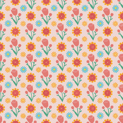 Floral pattern with pink and yellow flowers on a pastel background  