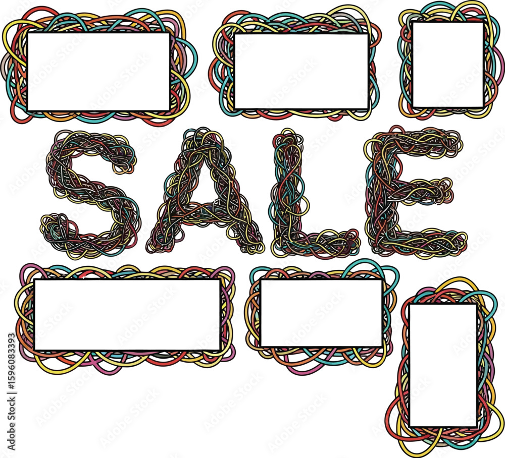 Fototapete sale promotion vector graphic with colorful wire frames and text box templates