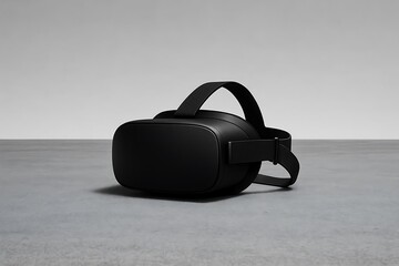 Futuristic black VR headset on minimalistic background, innovative design concept, immersive virtual reality technology and gaming experience virtual reality background