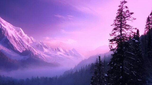 Majestic mountain peak with purple and pink hues during twilight