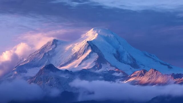 Snow covered mountains under a dramatic cloudy sky from above