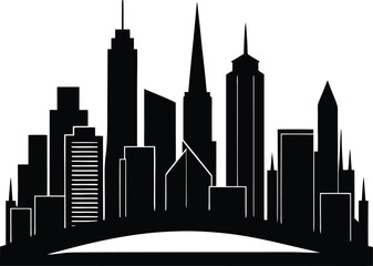 Obraz premium Vector art of a striking black silhouette of a modern city skyline against a white background