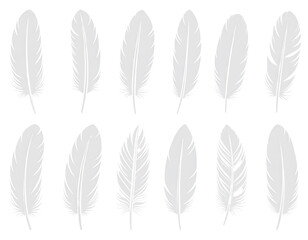 Elegant White Bird Feather Silhouettes Collection for Design Projects 