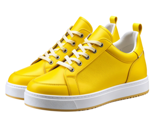 Women’s Yellow Leather Sneakers with Aviation Accents – Isolated Fashion PNG