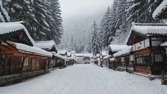 snow covered street in shimla hill station winter scene video