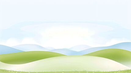 Obraz premium Soft, pastel-colored illustration rolling green hills under a pale blue sky. Ideal calming backgrounds.