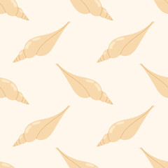 Seamless pattern with stylized yellow seashells on a cream background. For summer textiles and beach designs.