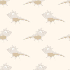 Pattern with seashells on a cream background. Hand drawn underwater element. For summer textiles and beach designs.