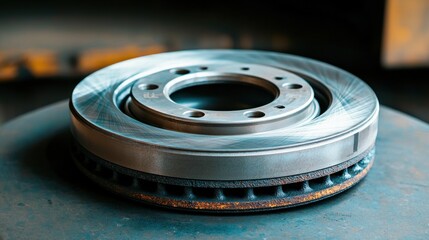 High Resolution Close-Up of Standard Brake Rotor with Visible Wear and Tear in Industrial Setting