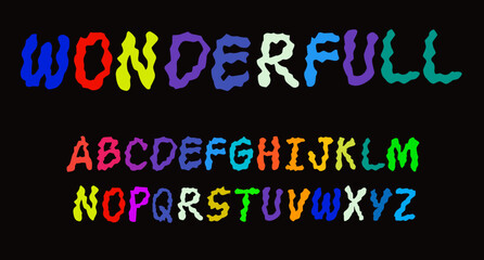 Fototapeta premium Font Alfabet Meleleh Warna-warni – Tipografi Gaya Tetesan Cerah untuk Judul Poster yang Menyenangkan, Proyek Anak-anak, Desain yang Menyenangkan, dan Seni Huruf yang Kreatif