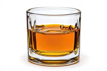 Amber Liquid in Clear Glass on White Background