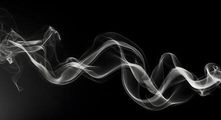 Wisps of white smoke curl and drift against a stark black background, creating an abstract, flowing pattern.