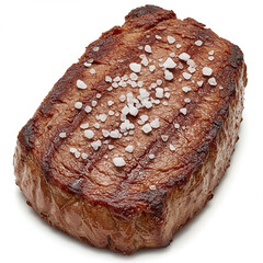 Exquisite Macro Shot of Seared Ribeye Steak with Sea Salt on White.