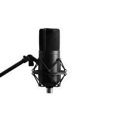Professional studio microphones on stands, perfect for music production, podcasting, voice recording, and broadcasting. Isolated on white or transparent background for clean use.

