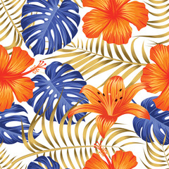 Floral seamless pattern with leaves. tropical background	
