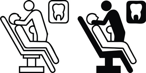Dentistry icons. Black and White Vector Patient Dental Treatment Icons. Dentist. Dental Surgery. Dental restoration. Medicine Concept
