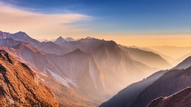 Breathtaking Views of Majestic Mountain Landscapes With Smooth Crossfade Transition at Sunset