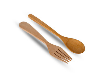 wooden sponn and fork on a white,isolated