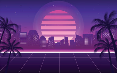 Futuristic night city with technological light grid background. Digital futurist cyber technology