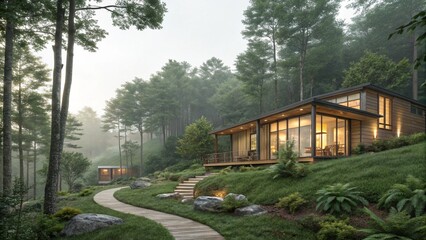 Modern Forest Retreat with Scenic Pathway