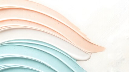 Pastel Swirls of Cosmetics in Blue, White, and Peach Tones Create a Smooth, Elegant Texture, Perfect for Beauty Product Promotion and Skincare Marketing