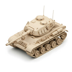 Beige military tank model, isolated on white background, showing detailed design elements.