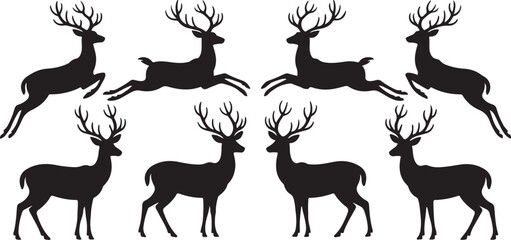 Deer silhouettes vector set illustration. deer silhouette icon bundle