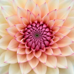 Dahlia mandala flower texture with concentric pink and peach petals forming a natural spiral pattern. Great for cosmetic packaging, wellness, branding, posters, and more.