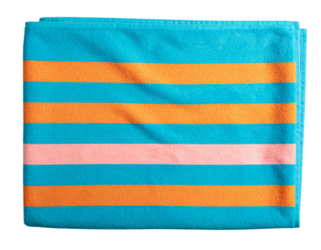 Folded Striped Beach Towel with Bold Colors, isolated on transparent background PNG