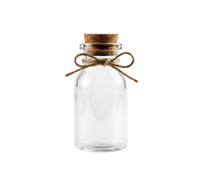 Glass apothecary jars with cork lids, oil bottles, and rustic storage containers, perfect for packaging, decor, and sustainable storage. Isolated on white or transparent background.

