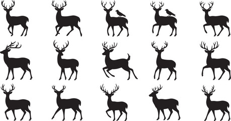 Obraz premium Deer silhouettes vector set illustration. deer silhouette icon bundle