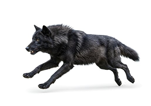 Black Wolf in Action against a White Background. Generative Ai